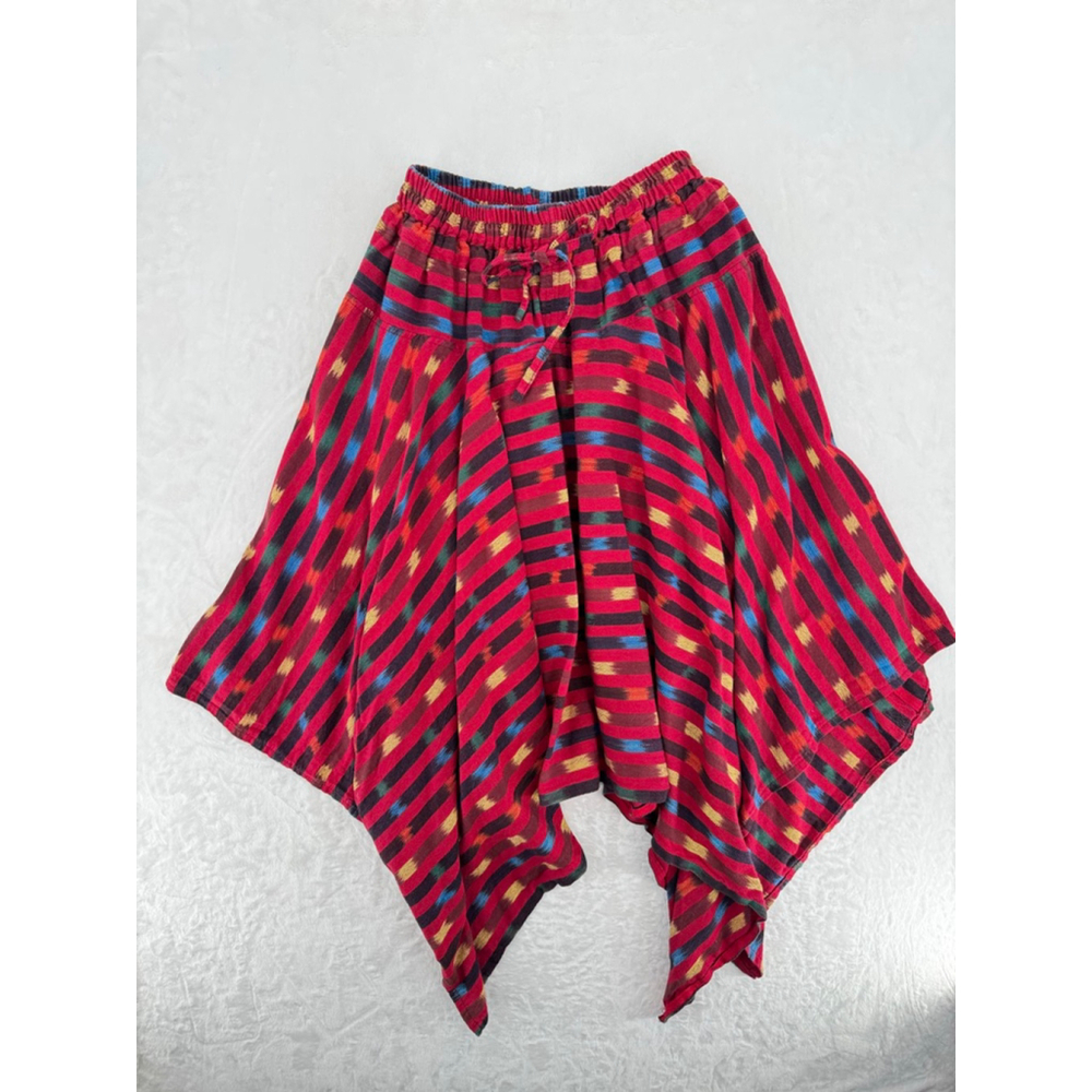 Asymmetric Hem Skirt Red Multicolor Hippie Boho Rasta Festival Jamaican S-M